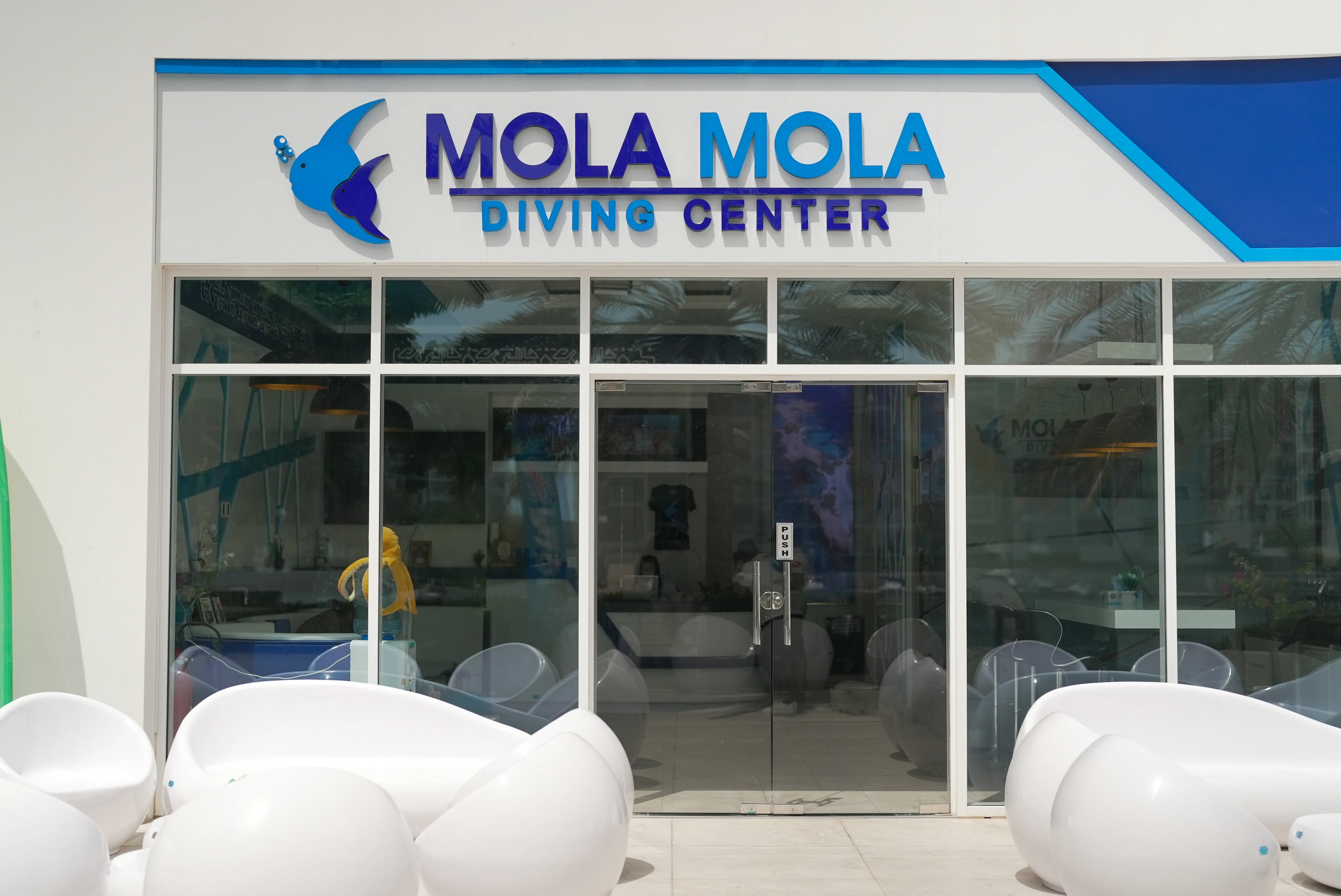 Front of the MolaMola Diving Center at Al Mouj Marina