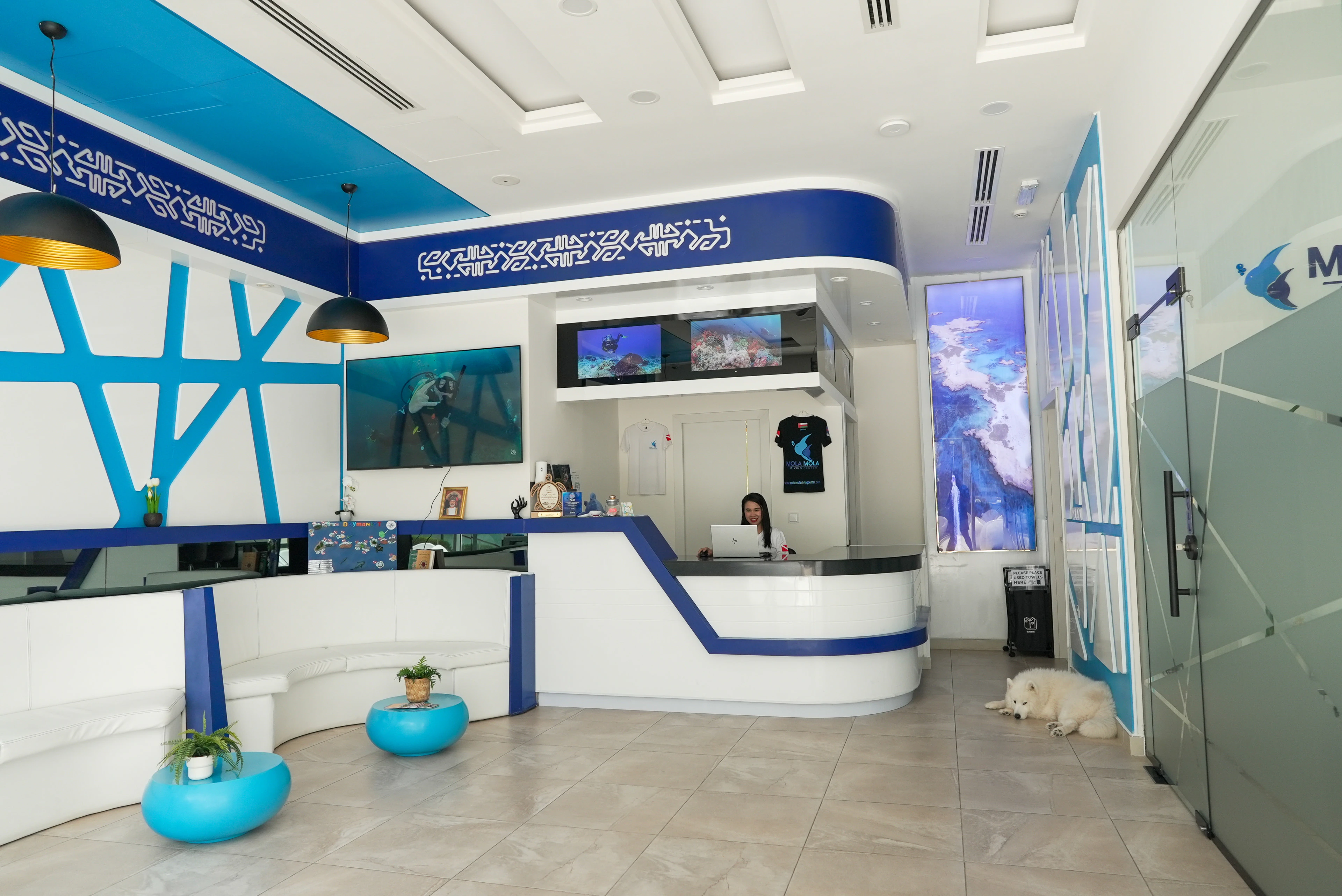 Reception desk inside the MolaMola Diving Center