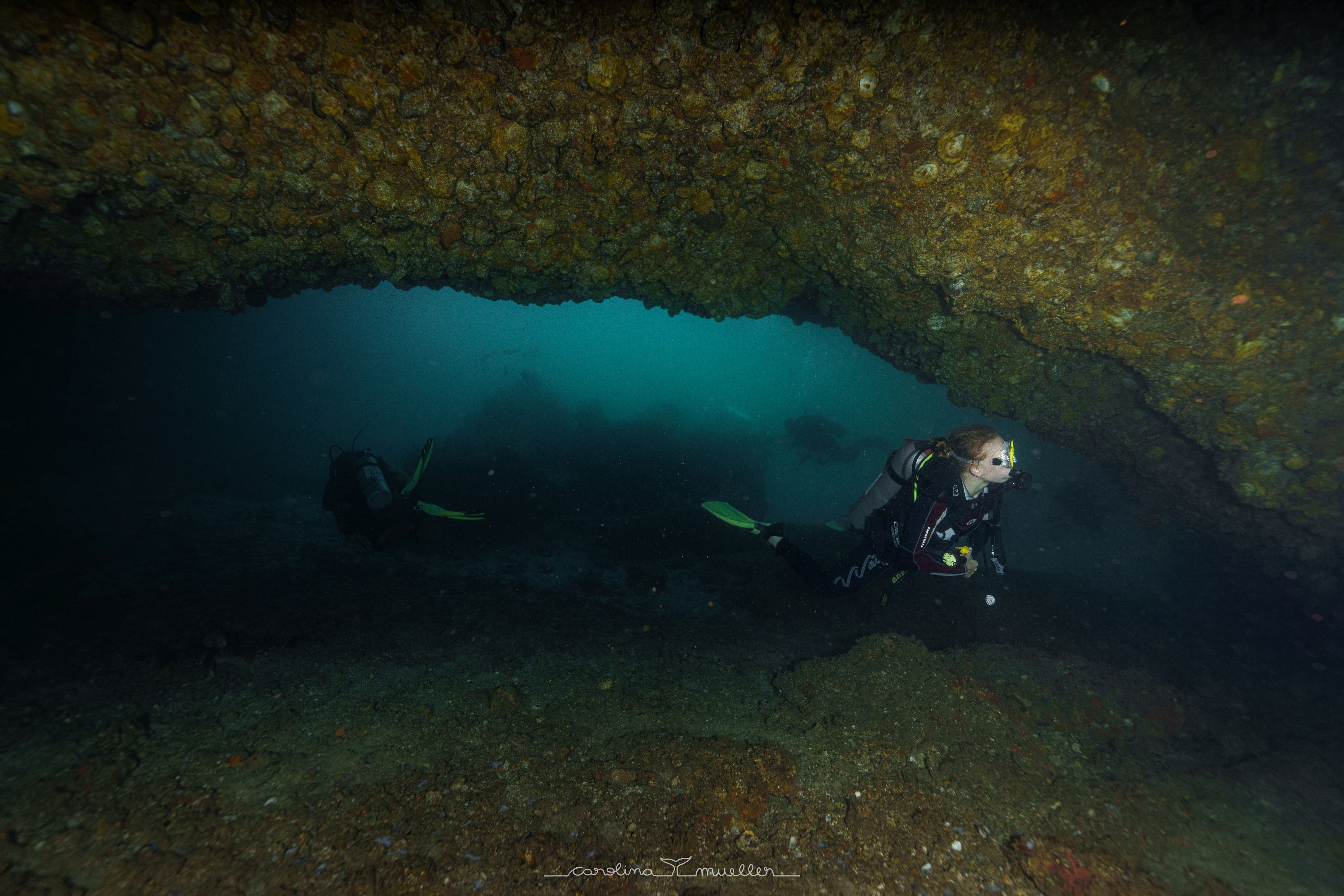 Diver inside an underwater cave